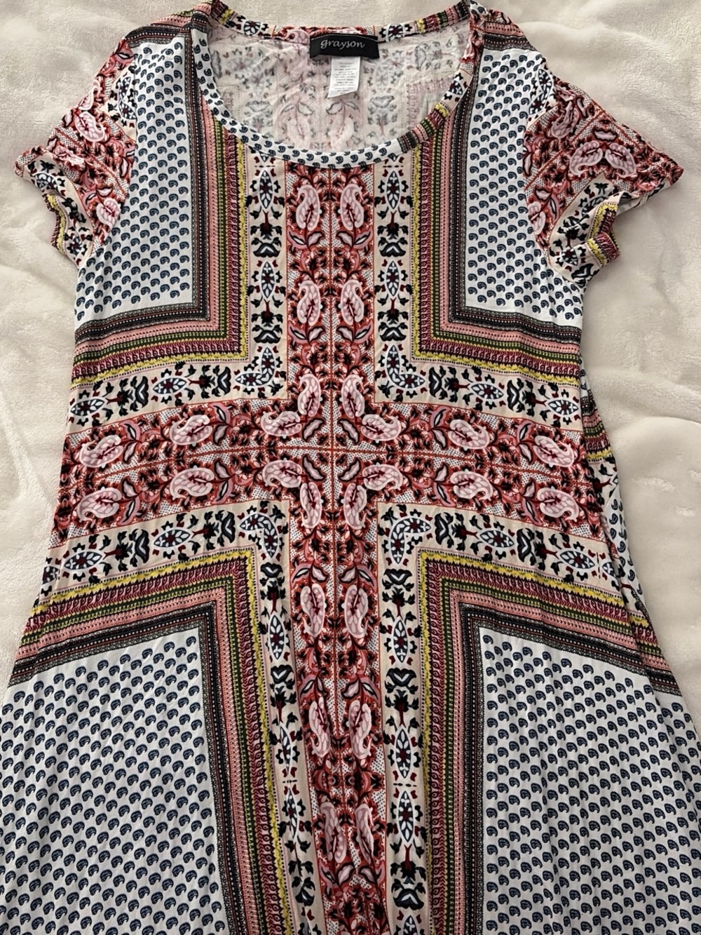 Gray and Red Patterned Short Sleeve Dress by Grayton